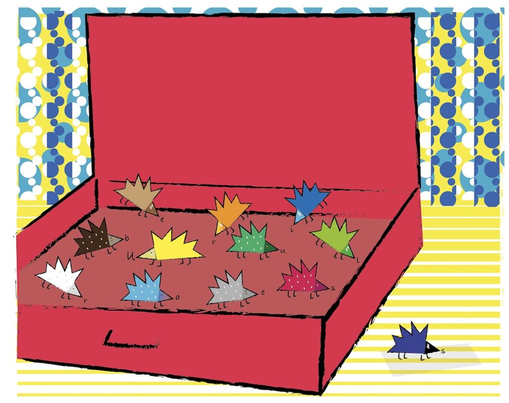 Ein Koffer voller Igel: Farbrätsel – Illustration von Manuela Rose
